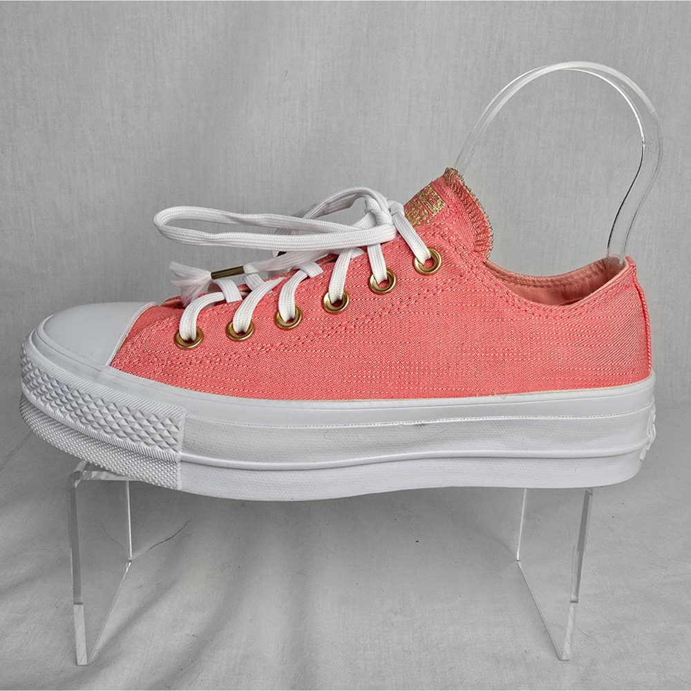 Converse Chuck Taylor All Star Lift Ox Sneakers Women's 8 Coral & White Lace Up - Picture 5 of 13